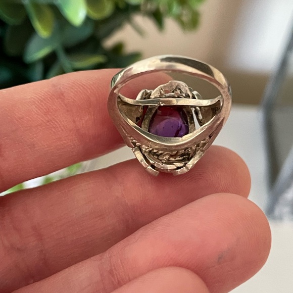 Vintage SA 925 Sterling Silver Amethyst Gemstone Dome Ring Medieval Style SZ 6.5 - Picture 6 of 11